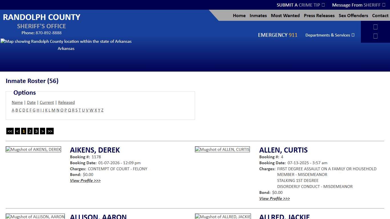 Inmate Roster - Current Inmates - Randolph County Sheriff AR