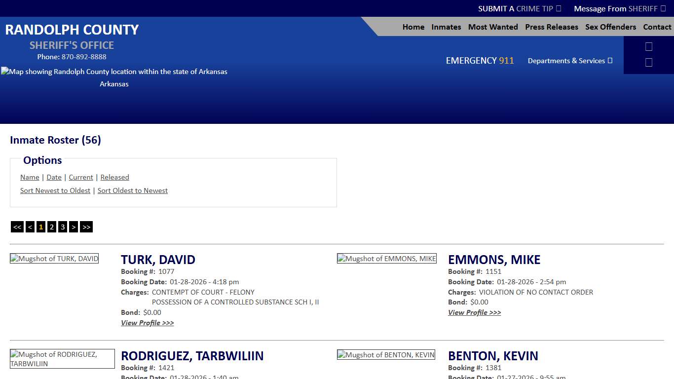 Inmate Roster - Current Inmates Booking Date Descending - Randolph County Sheriff AR