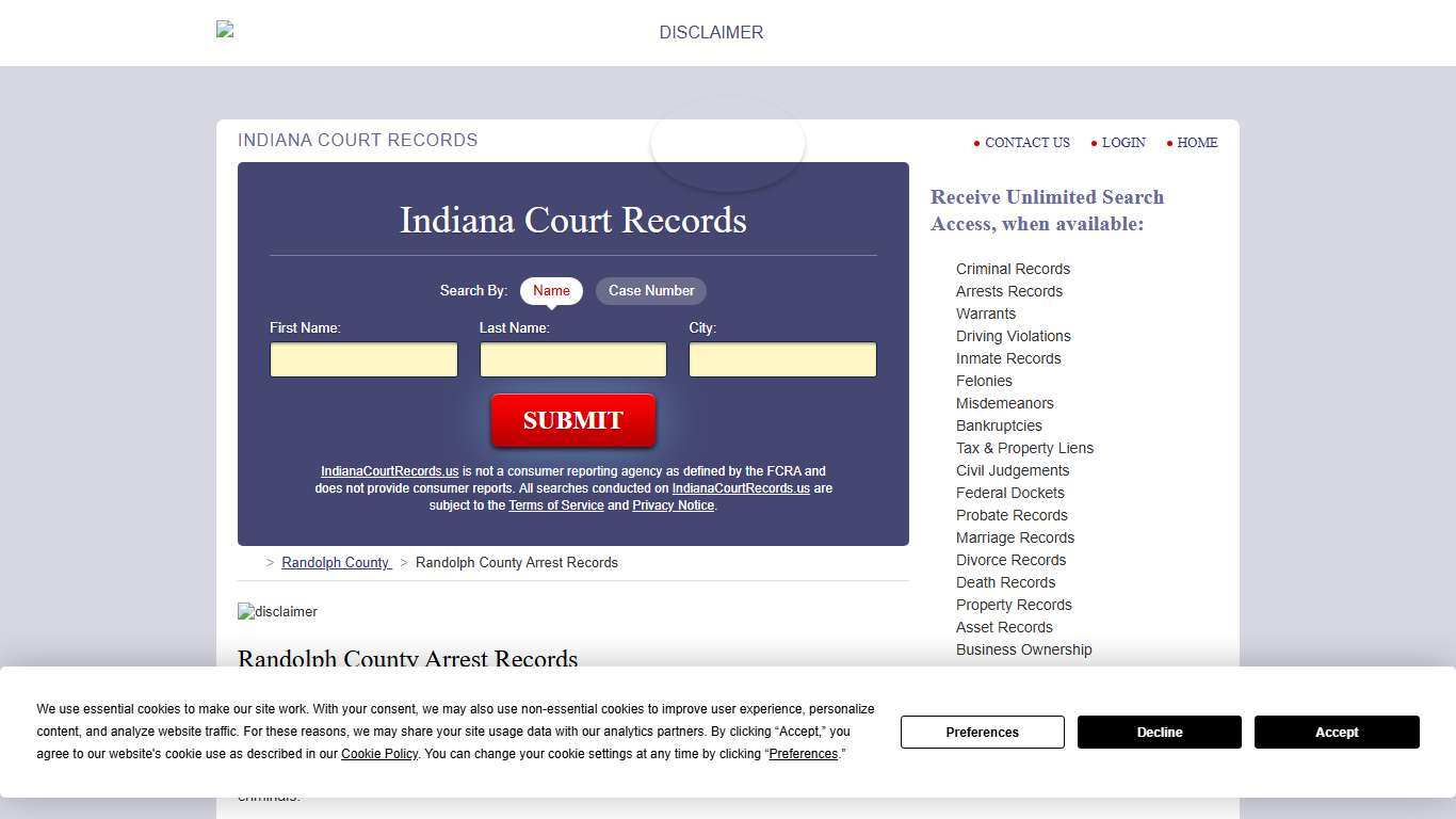 Randolph County Arrest Records IndianaCourtRecords.us